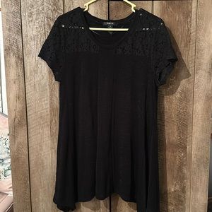 Black blouse with lace.